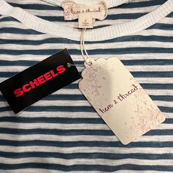 Hem & Thread ruffle sleeve stripe slub knit top NWT - Picture 4 of 5